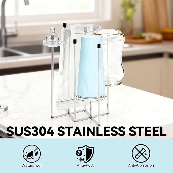 Foldable Baby Bottle Drying Rack – 8-Pole Collapsible Bottle Organizer - Image 3
