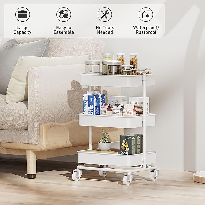 3-Tier Modern Metal Rolling Utility Cart - Image 2