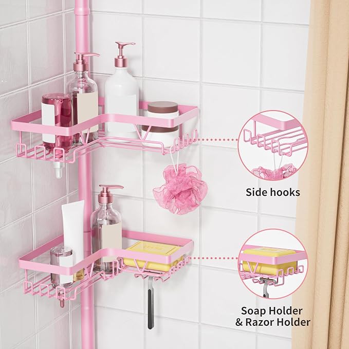 KEGII Shower Caddy Tension Pole, 4-Tier Rustproof Adjustable Corner Bathroom - Image 3
