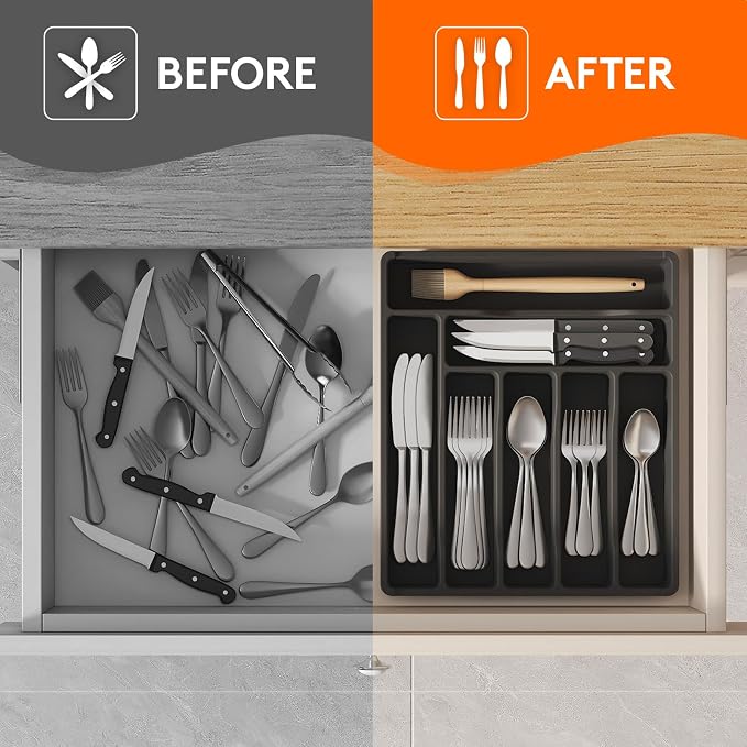 Lifewit Silverware Drawer Organizer Tray, Plastic Cutlery Storage - Image 5