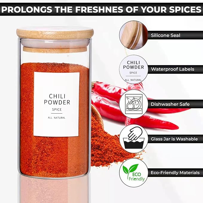 12 Pcs Glass Spice Jars With Bamboo Airtight Lids, 8oz Thicken Spice Containers - Image 7
