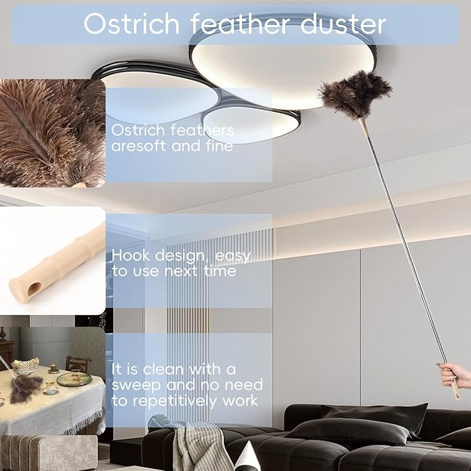 THARAHT Extendable Ostrich Feather Duster up to 27-94 inches Fluffy Feathers - Image 4