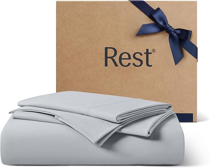 REST® Evercool®+ Starter Sheet Set, Twin, Light Gray, Breathable Bed Sheets for Hot Sleeper and Night Sweats, with Pillowcases, Ionic+ Self-Cleaning Silver Yarn for Sensitive Skin, 3PCS No Flat Sheet