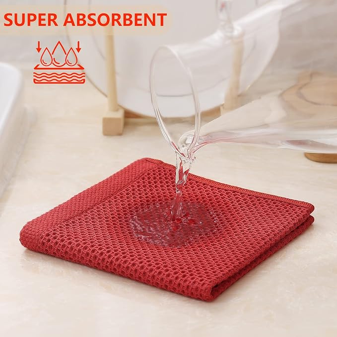 Kitinjoy 100% Cotton Kitchen Dish Cloths, 6 Pack Waffle Weave Ultra Soft - Image 3