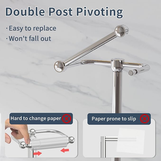 Toilet Paper Holder Stand, Post Pivoting Design Free Standing Toilet Paper - Image 3