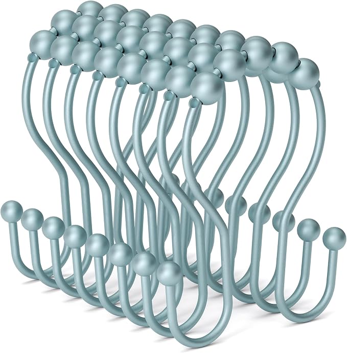 Shower Curtain Hooks, Shower Curtain Rings Rust Proof Double Hook Shower - Image 7