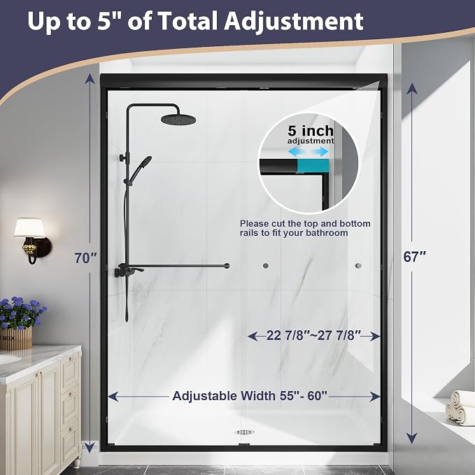 Double Sliding Shower Door, 1/4'' Clear SGCC Tempered Glass - Image 8