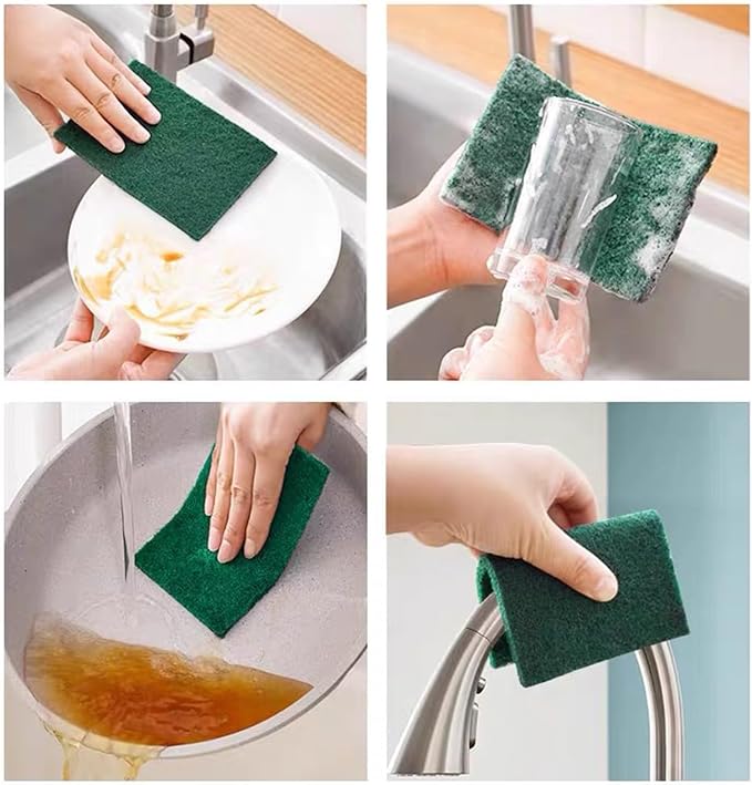 Heavy Duty Scour Pads Sponge Dish Scrubber Green Reusable Household Scrub Pads - Image 4