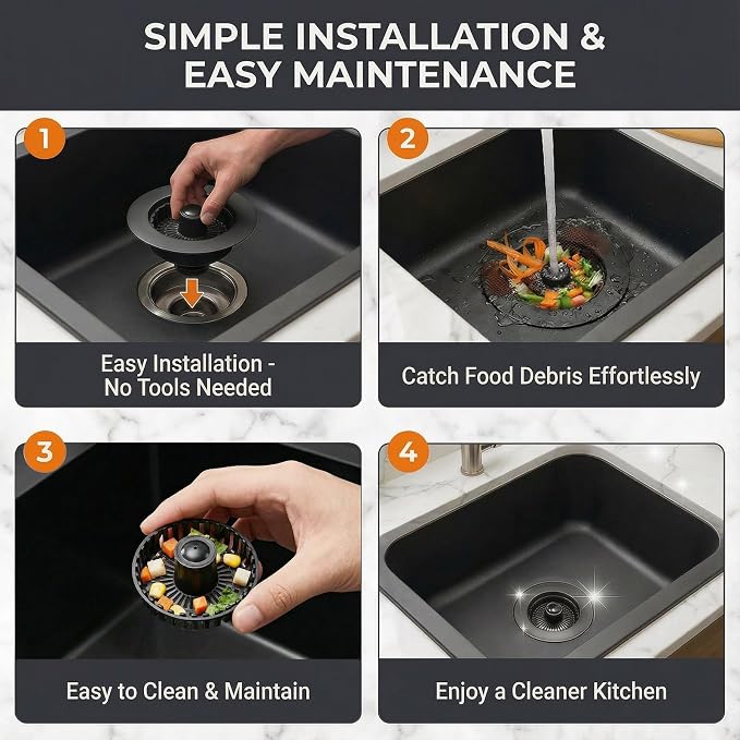 Kitchen Sink Stopper, 3 in 1 Pop Up Kitchen Sink Drain Strainer, - Image 4
