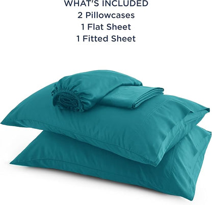 Bedsure Queen Sheet Set, Rayon Derived from Bamboo, Cooling Sheets, Breathable & Soft, Deep Pocket Up to 16 Inches, Hotel Luxury Silky Bedding for Hot Sleepers, Turquoise