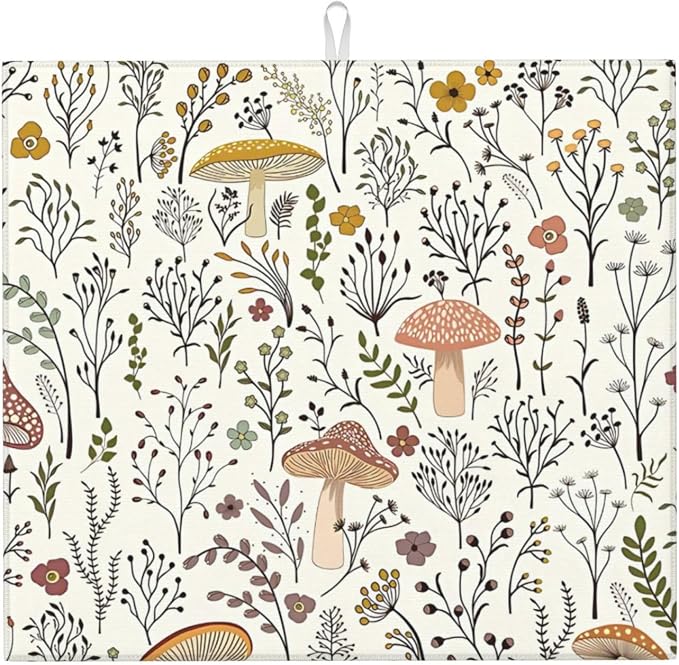 Cute Mushrooms Dish Drying Mat 16x18 inches Microfiber Absorbent Fast Dry Mat by Unknown