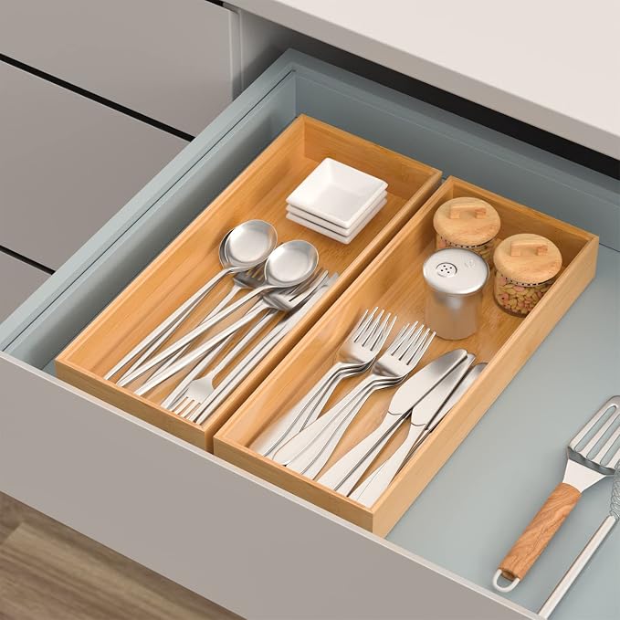 Bamboo Drawer Organizer, Stackable Utensil Organizer - Image 2