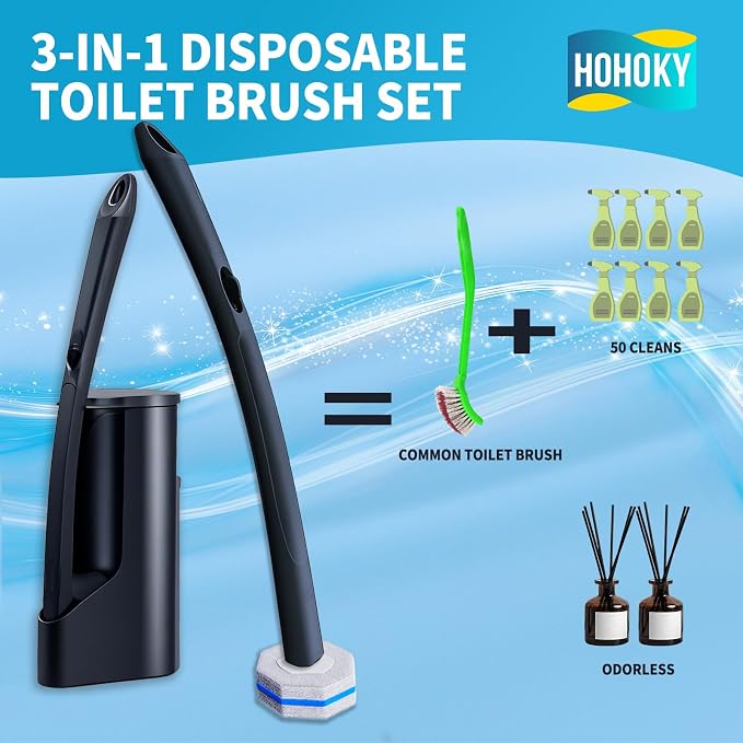 Disposable Toilet Brush with 50 Wand Cleaner Refills Pads，Wall Mounted Toilet - Image 3