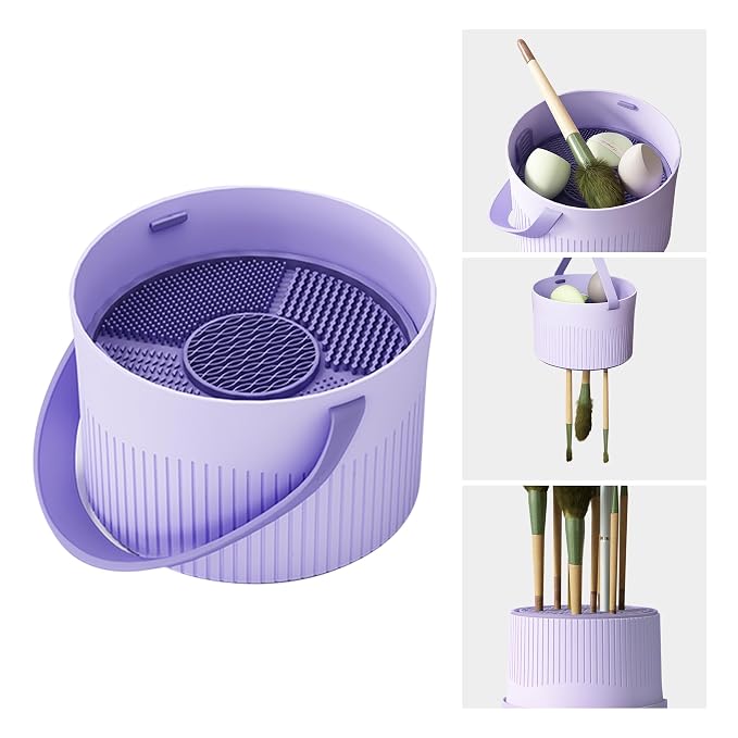 Makeup Brush Cleaner Bowl Rack 3 in 1, Silicone Cleaning Tool by Unknown