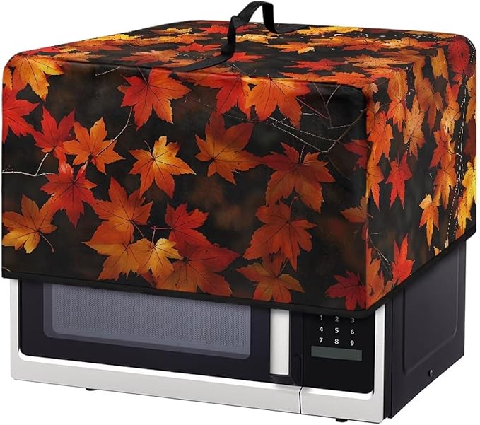 Microwave Oven Cover, Thanksgiving Maple Leaf Dustproof Machine Protector Decorative Kitchen Appliance Cover Waterproof Polyester Fabric for Most Countertop Microwaves Easy to Clean