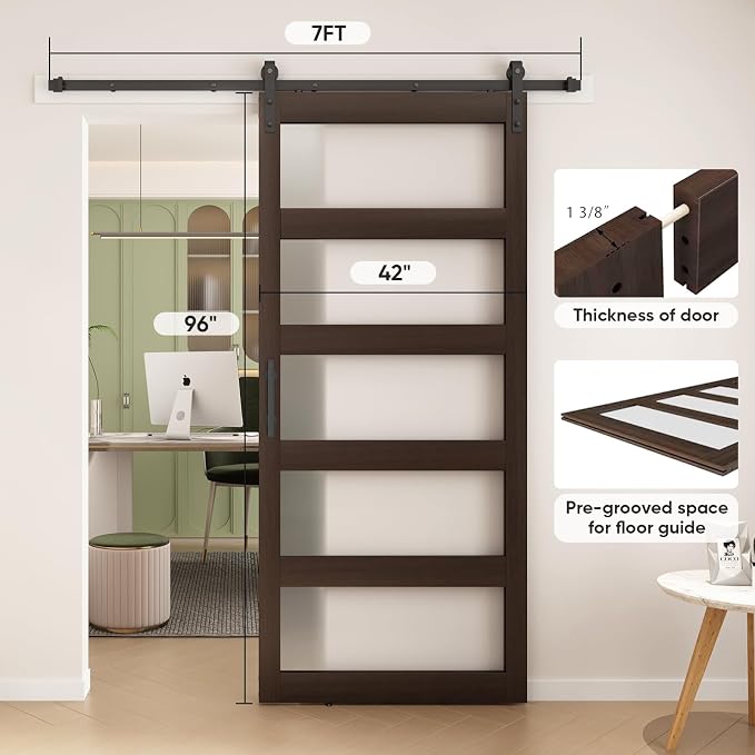 BARNSMITH 42in x 96in Glass Barn Door and 7FT Sliding Door Hardware Included - Image 7
