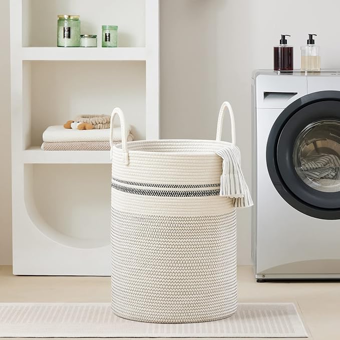 VIPOSCO Large Laundry Hamper, Tall Woven Rope Storage Basket - Image 7