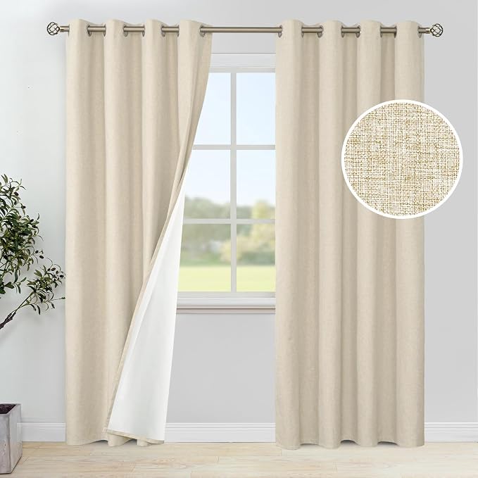 YoungsTex Natural Linen 100% Blackout Curtains 84 Inch Length by YoungsTex