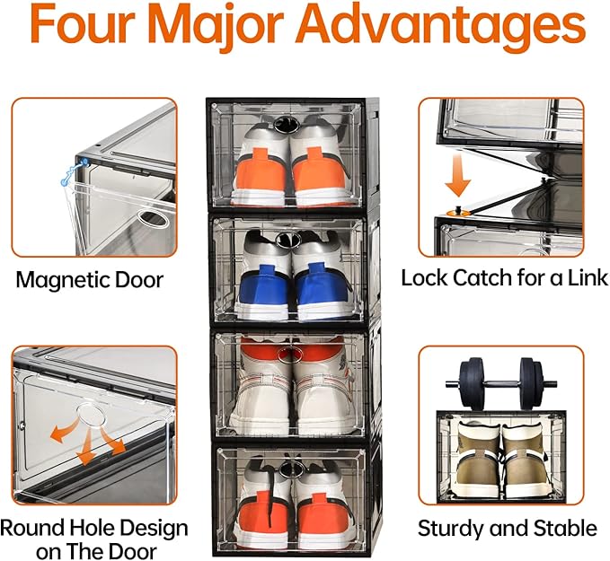 12 Pack Shoe Boxes Stackable, Upgraded Sturdy Shoe Storage Boxes - Image 4