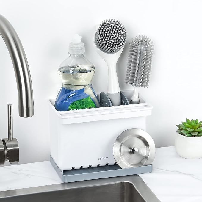 YOHOM Sink Brush Holder for Kitchen Sink Sponge Caddy Countertop Organizer - Image 8