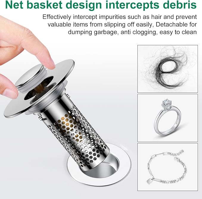 ​Bathroom Sink Drain Strainer, Pop-Up Sink Stopper Hair Catcher, Anti-Clog - Image 5