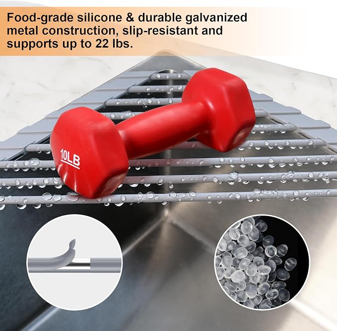 Corner Sink Caddy Kitchen Sink Organizer, Silicone Wrapped Triangle Roll Up - Image 3