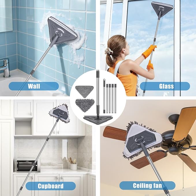 Mops for Floor Cleaning with 57" Long Handle, Scrub Brush, Wall Cleaner Mop - Image 6