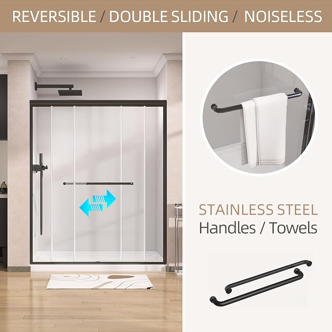 GETPRO Shower Door 56-60 in. W x 72 in. H Semi-Frameless Double Sliding Shower - Image 2