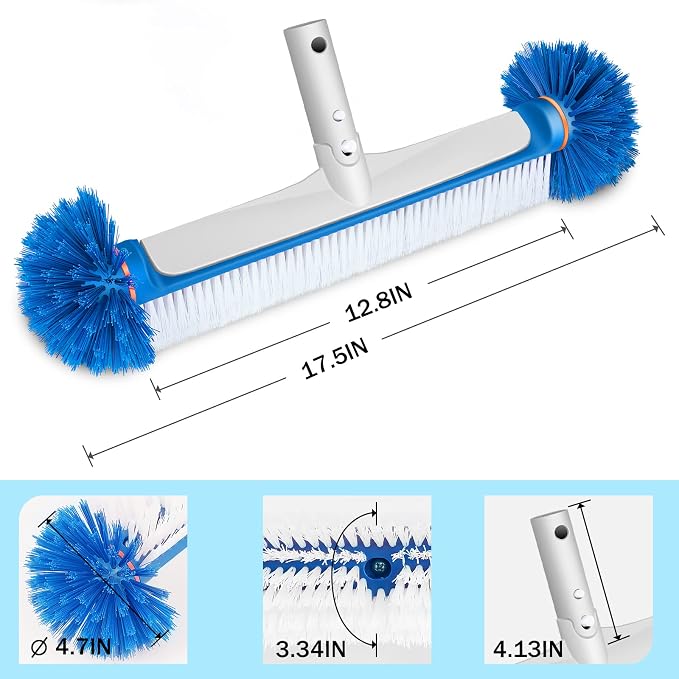 Professional Swimming Pool Brush Head, 17.5'' Aluminum Heavy Duty Pool Brushes - Image 2