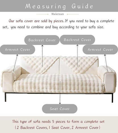 Faux Fur Couch Cover Fuzzy Soft Plush Thick Bubble Sofa Cover Luxury Sectional Couch Covers Luxury Anti-Slip Sofa Slipcover Washable Furniture Protector (Ivory,36"x63")