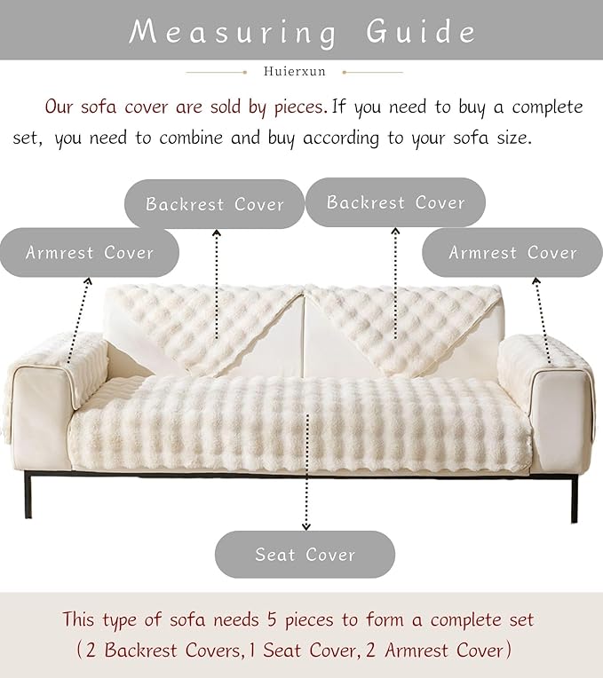 Faux Fur Couch Cover Fuzzy Soft Plush Thick Bubble Sofa Cover Luxury Sectional Couch Covers Luxury Anti-Slip Sofa Slipcover Washable Furniture Protector (Ivory,28"x82")