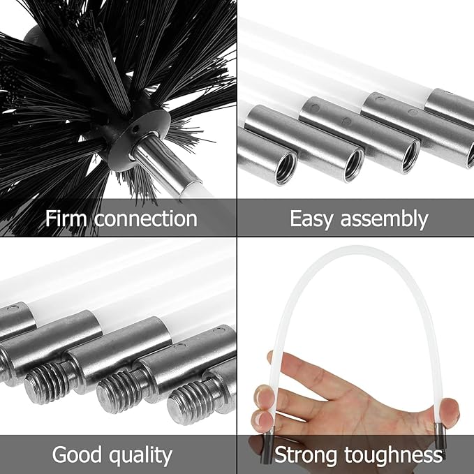 15FT Chimney Sweep Cleaning Kit, 3.9" Nylon Brush Heads and 11 Rods Detachable - Image 4