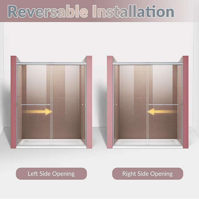 ELEGANT 58.5-60 in. W x 72 in. H Semi-Frameless Sliding Shower Door in Brushed - Image 9