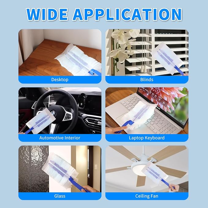 60 Pcs Blue Duster Refills Static Dust Removal Brush Disposable Replacement Head - Image 7