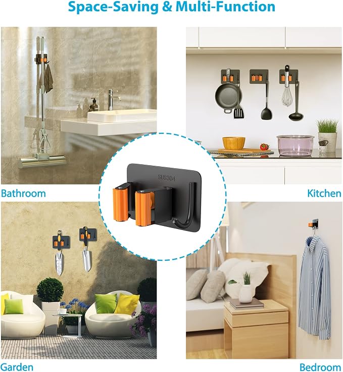 Mop Broom Holder No Drill, Mop Broom Organizer Wall Mounted Heavy Duty - Image 6