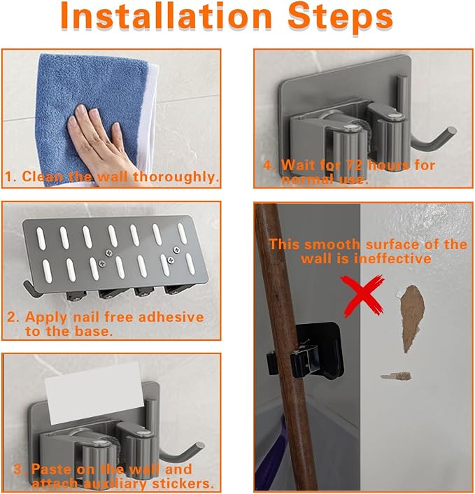Mop Broom Holder-Self Adhesive Stainless Steel Broom Hanger Organizer - Image 4