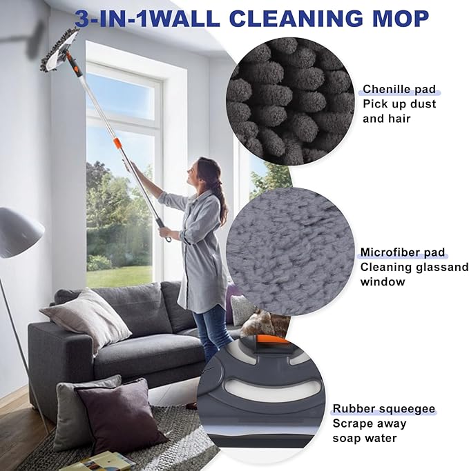 Wall Cleaner Mop with 79 Inches Long Handle, 360° Wall Washer Cleaner Tool - Image 3