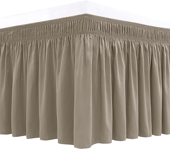 Biscaynebay Wrap Around Bed Skirts for King & Cal King Beds 15" Drop, Taupe Adjustable Elastic Dust Ruffles Easy Fit Wrinkle & Fade Resistant Silky Luxurious Fabric Machine Washable