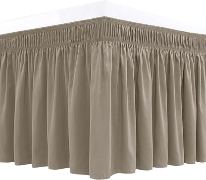 Biscaynebay Wrap Around Bed Skirts for King & Cal King Beds 15" Drop, Taupe Adjustable Elastic Dust Ruffles Easy Fit Wrinkle & Fade Resistant Silky Luxurious Fabric Machine Washable