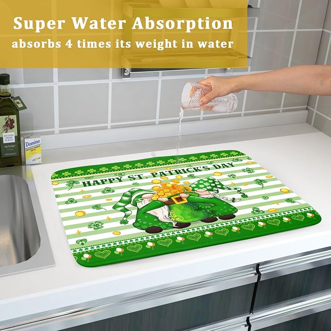 Shamrock Gnome Dish Drying Mat Coin Clover Dishes Fast Dry Mat 18x24 inch - Image 7