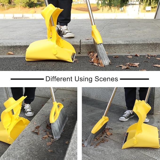 Long Handle Heavy Duty Broom and Dustpan Set, Outdoor and Commercial Upright - Image 6