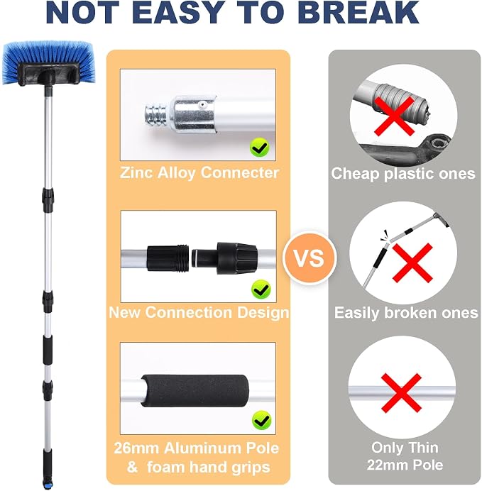 70" Car Wash Brush with Long Handle and 12" Soft Bristle Brush Head, Water - Image 2