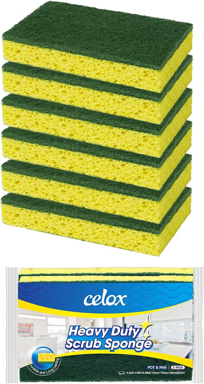CELOX 6 Pack Dish Sponge for Kitchen, Dual Sided Scrub Heavy Duty, Non Scratch by CELOX