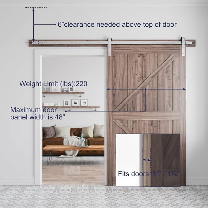 SMARTSTANDARD 8 Feet Brushed Nickel Barn Hardware Kit-Heavy Duty Sliding - Image 6