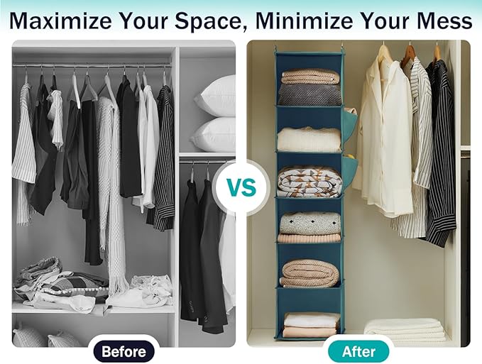YOUDENOVA Hanging Closet Organizer, 6-Shelf Closet Hanging Storage Shelves - Image 4