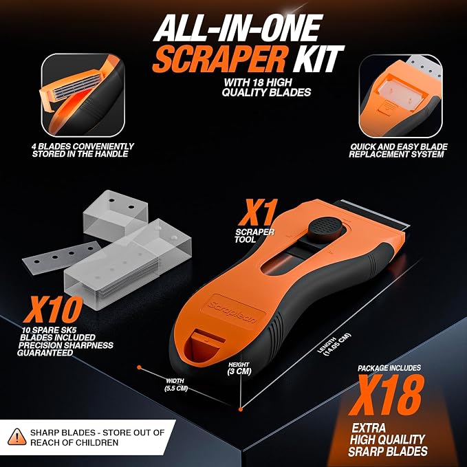 Razor Blade Scraper Tool | 18 Extra Blades, Unique Auto-Reload Mechanism - Image 2