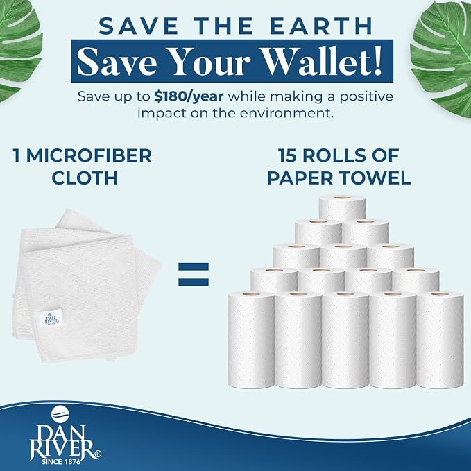 DAN RIVER 24-Pack White Microfiber Towels – Ultra Absorbent, Lint Free Towels & - Image 5