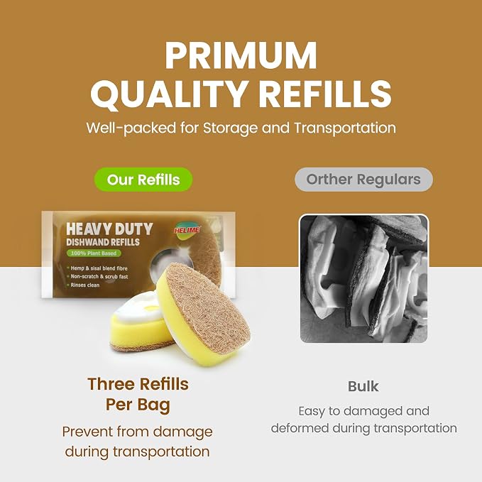 HELIME Natural Dishwand Refills Sponge, Non Scratch Dish Wand Sisal Hemp - Image 4