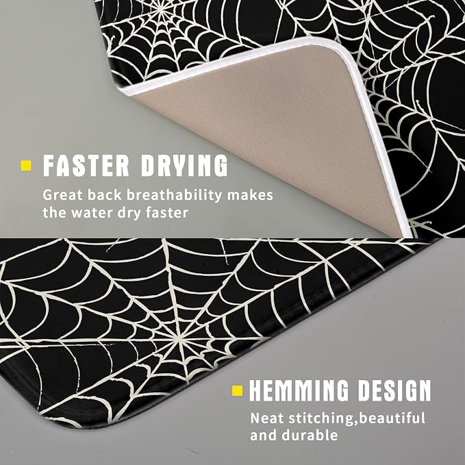 Halloween Dish Drying Mat for Kitchen Counter 16x18 Spider Web Black Holiday - Image 3