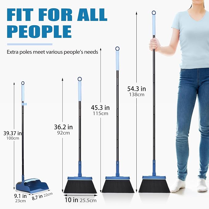 JEHONN Dustpan and Brush Set, 54 inches Long Handle Swivel Broom, Upright - Image 6
